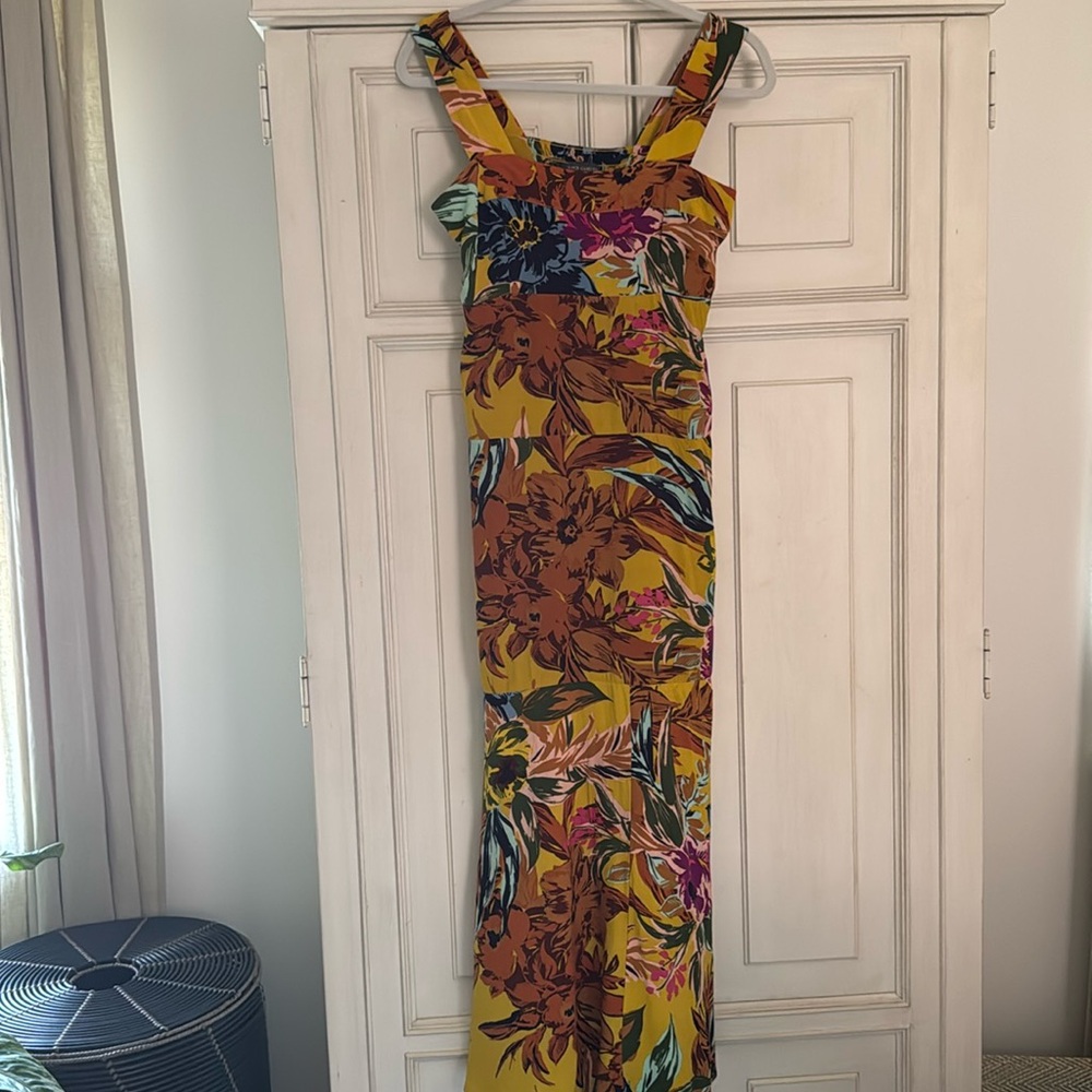 Vince Camuto Gold and Orange Spaghetti Strap Maxi Sundress